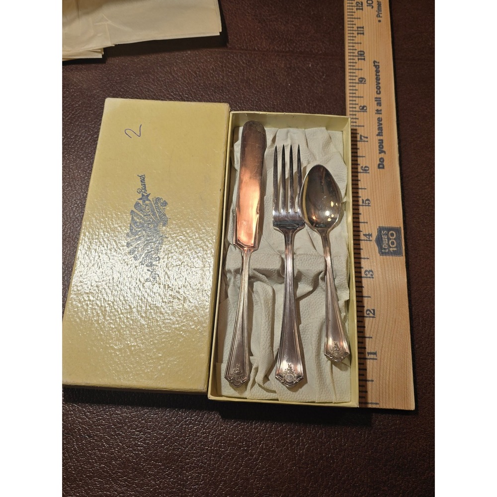 Wm Rogers 1914 Pattern Silverplate 3 Piece Flatware Set with OriginalBox Vintage